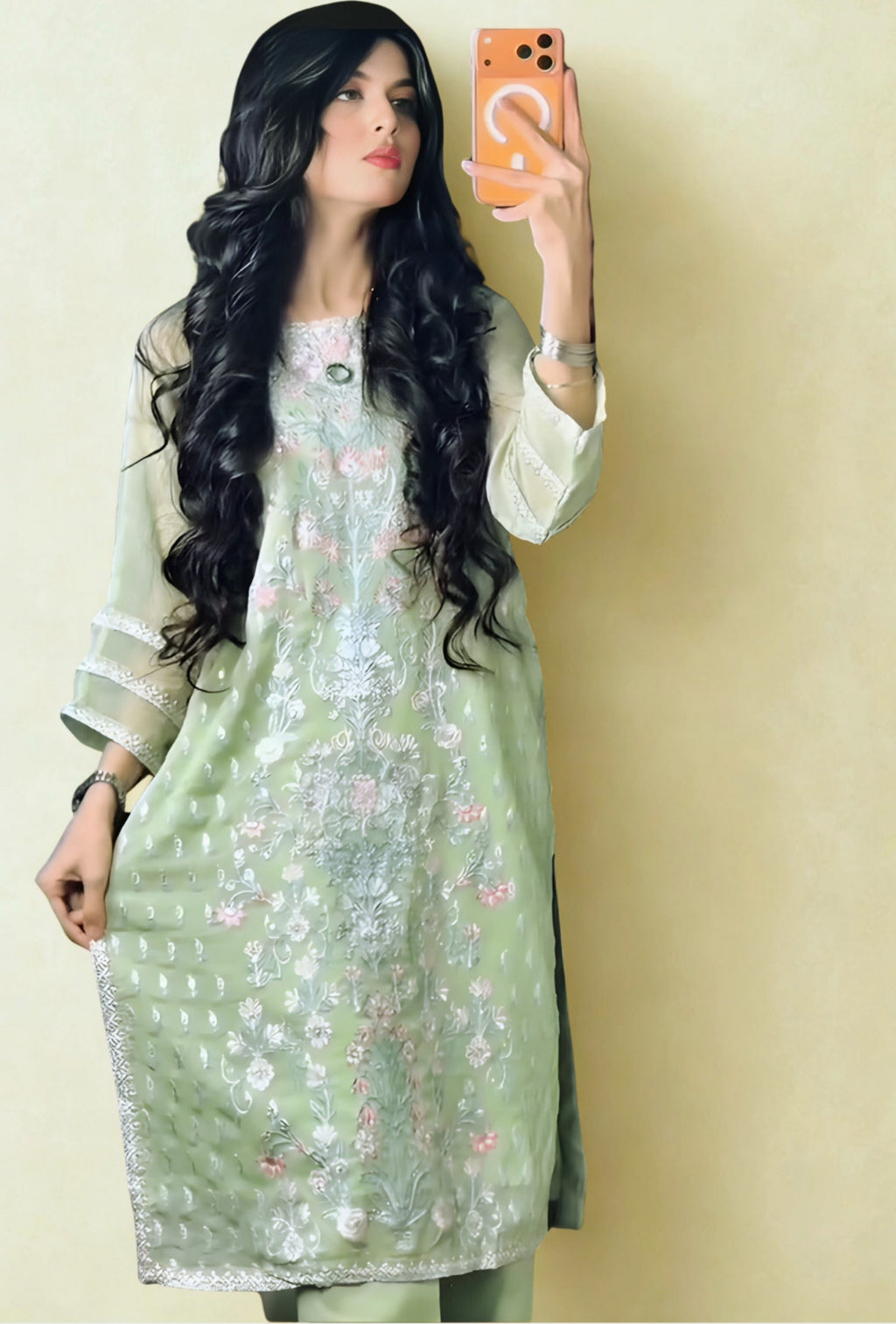 Embroidered Chiffon 2-Piece Suit | Chiffon Shirt & Viscose Trouser