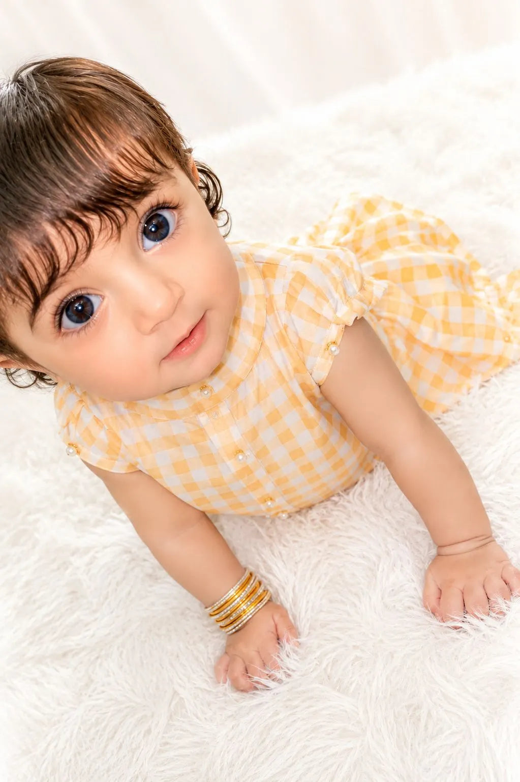 Yellow Check Print Infant 2-Piece Set