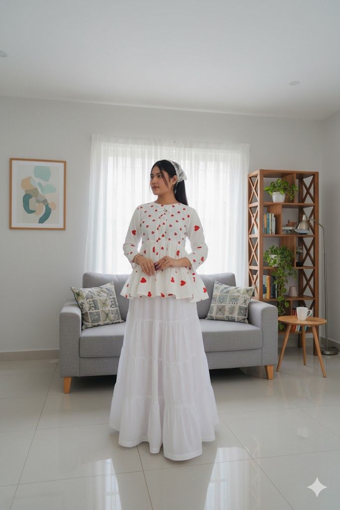 1 Piece White Cotton Maxi Skirt for Women – Elegant Tiered Long Skirt