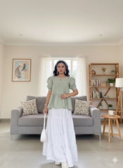 White Cotton Maxi Skirt for Women – Elegant Tiered Long Skirt