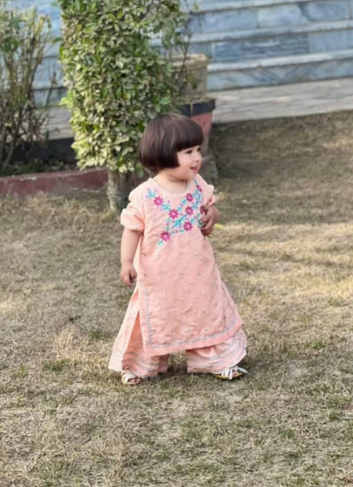 Girls Raw Silk 2Pcs Delicate-Peach