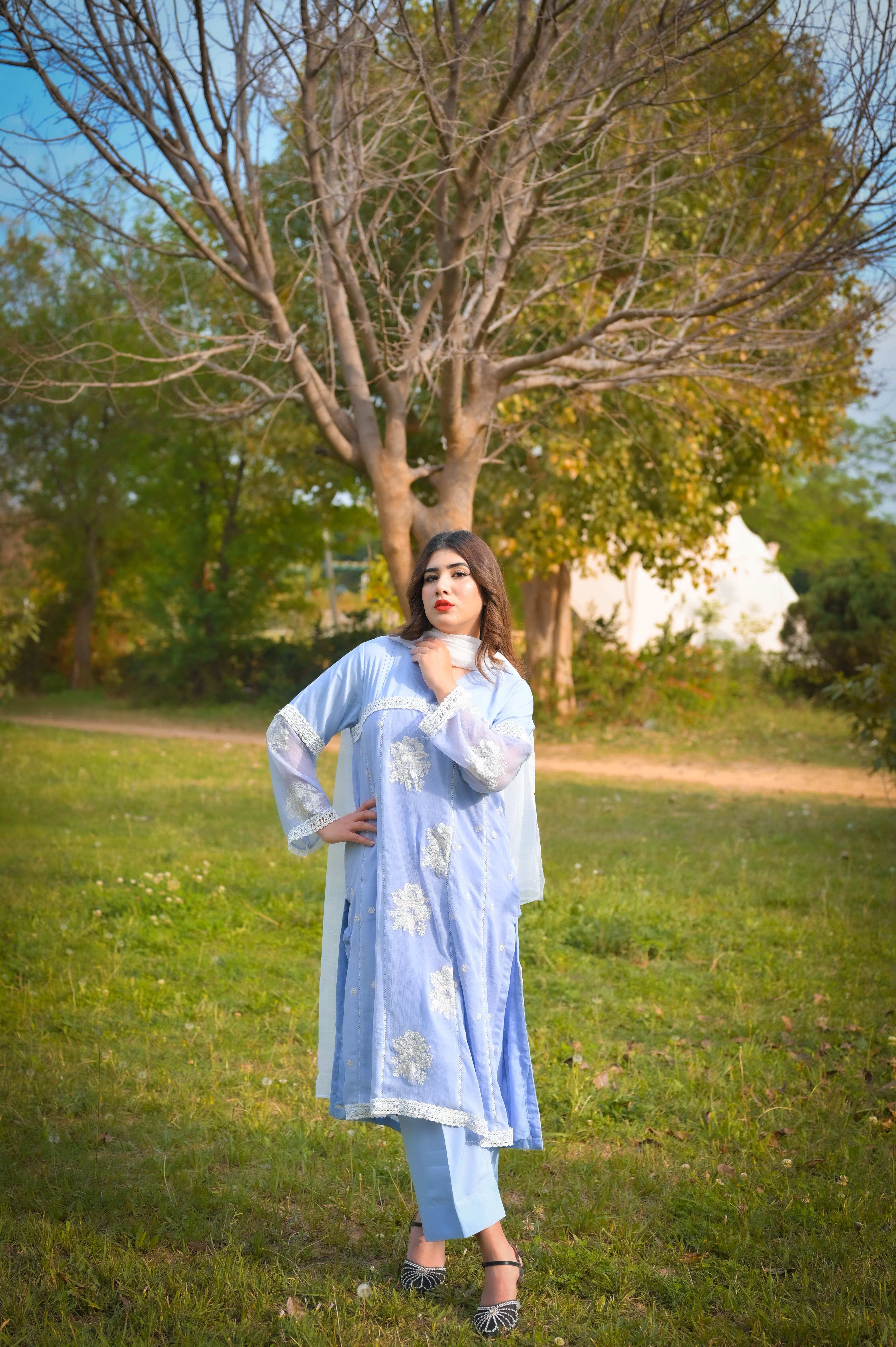 1 Piece Embroidred Chiffon Kurta ( Lined )