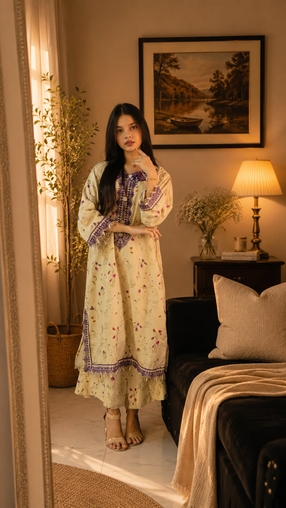 2 Piece Co-Ord Set with Embroidered Neckline