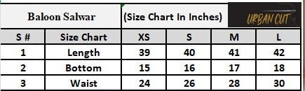 Product Size Chart