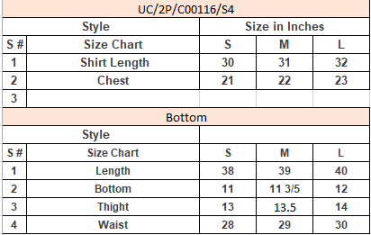 Product Size Chart