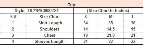 Product Size Chart