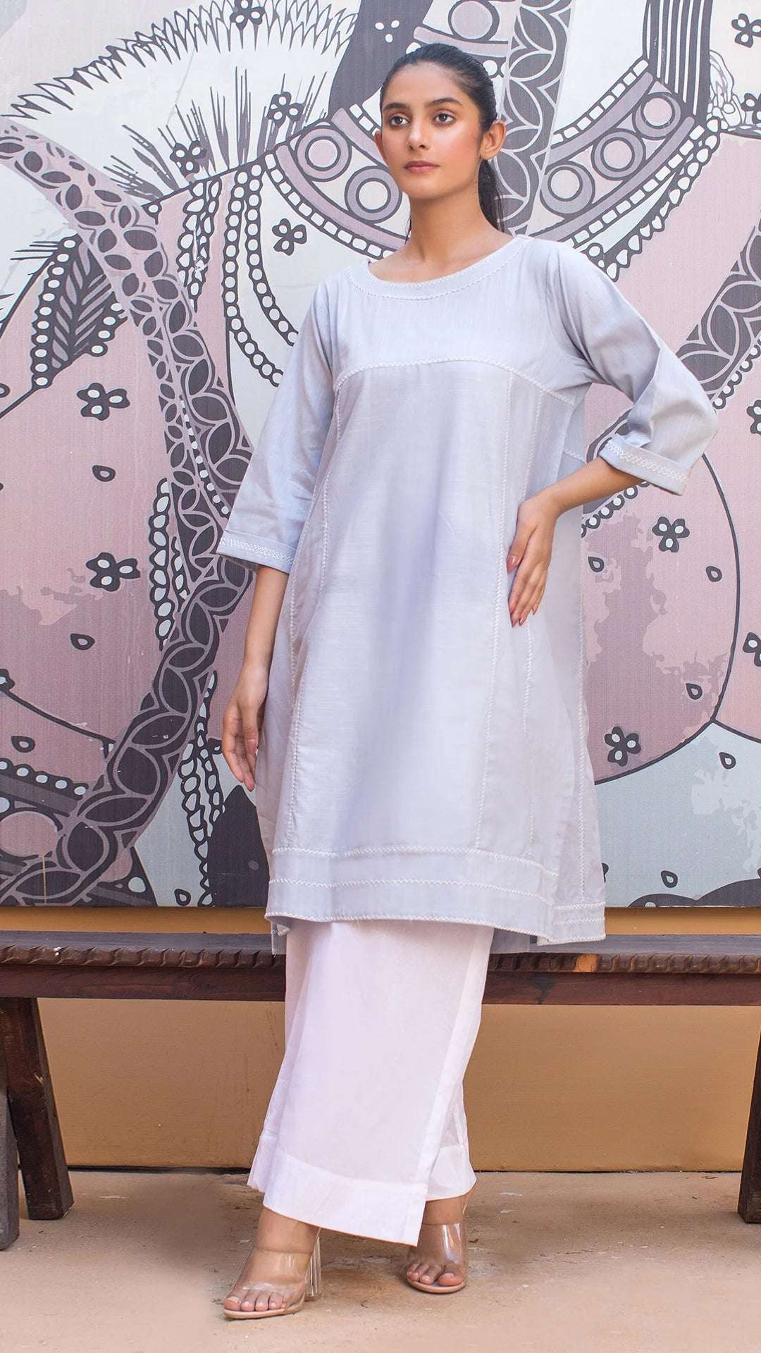 1 Piece Cotton Chambray Embroidered Shirt