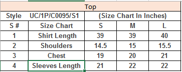 Product Size Chart