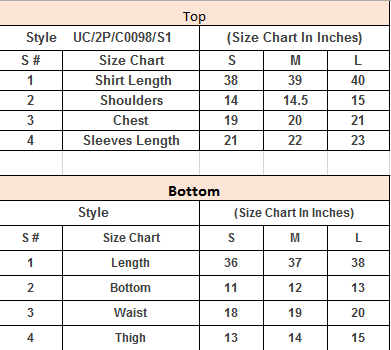 Product Size Chart