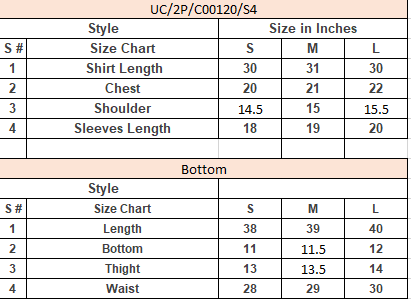 Product Size Chart