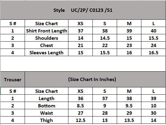 Product Size Chart