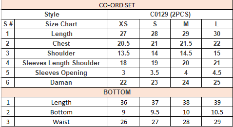 Product Size Chart