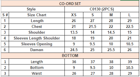 Product Size Chart