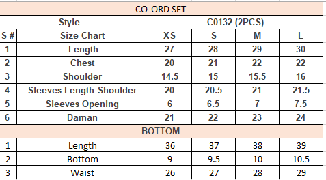 Product Size Chart