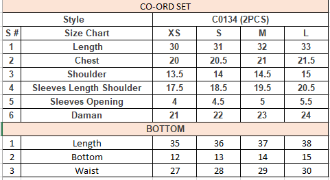 Product Size Chart