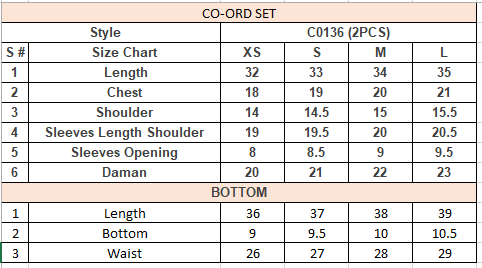 Product Size Chart
