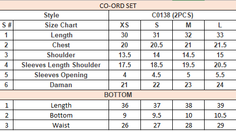 Product Size Chart