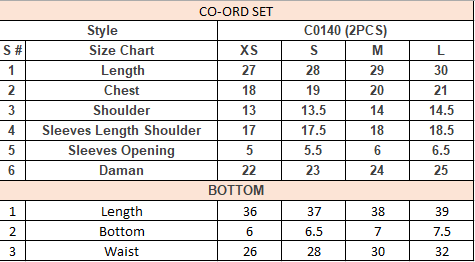 Product Size Chart