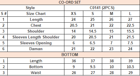 Product Size Chart