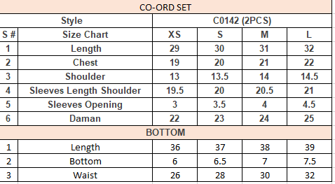 Product Size Chart