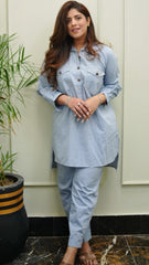 2 Piece Cotton Chambray Embellished  Co- Ord Set