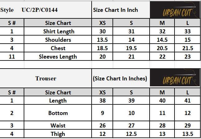 Product Size Chart