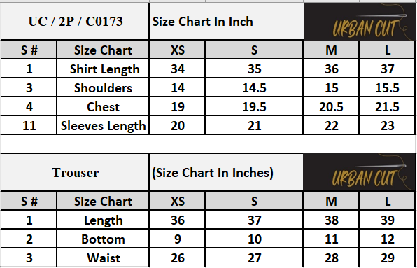 Product Size Chart