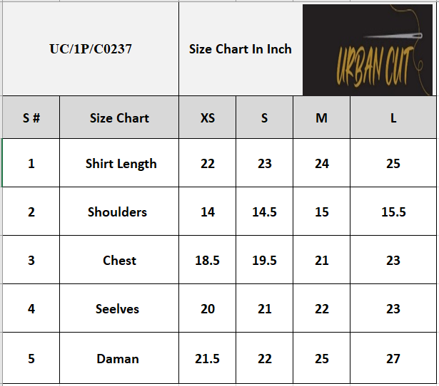 Product Size Chart