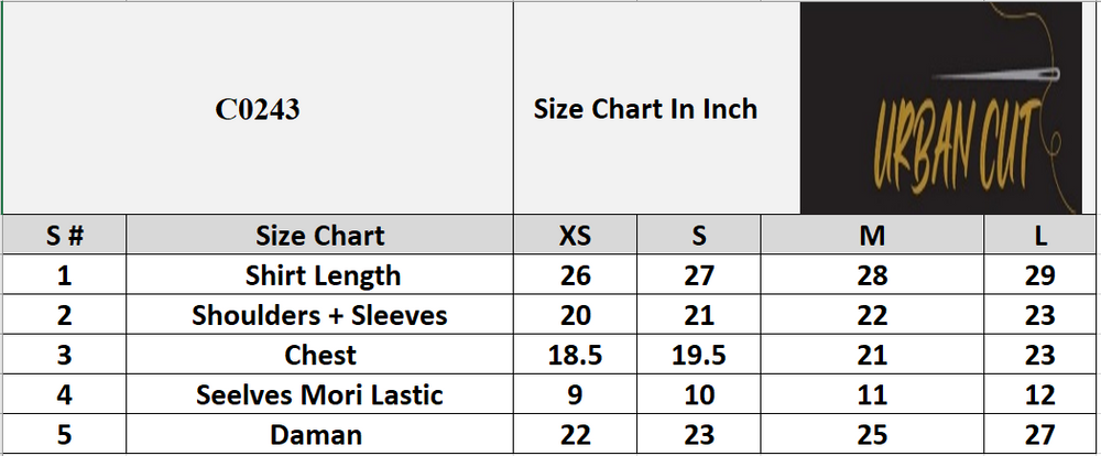 Product Size Chart