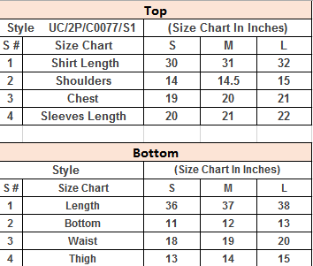 Product Size Chart