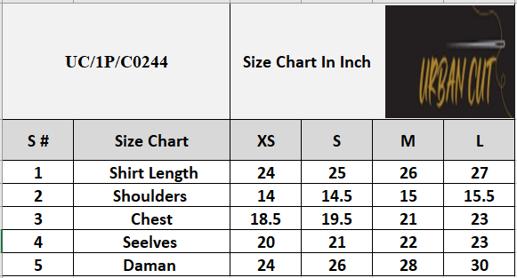 Product Size Chart