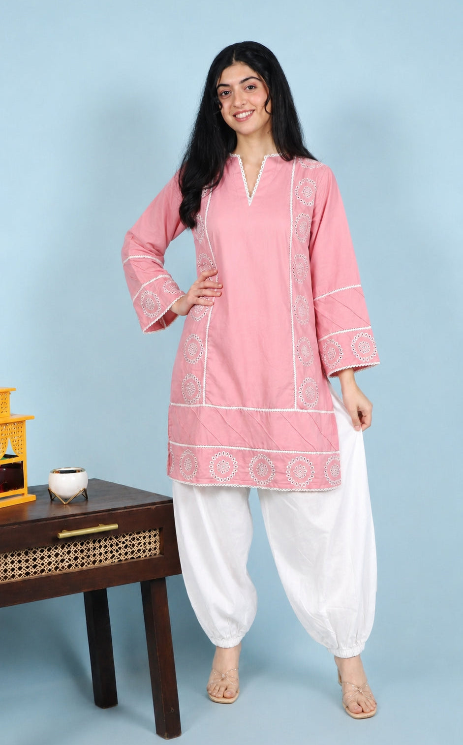 Embroidered 2-Piece Cotton Co-Ord Set