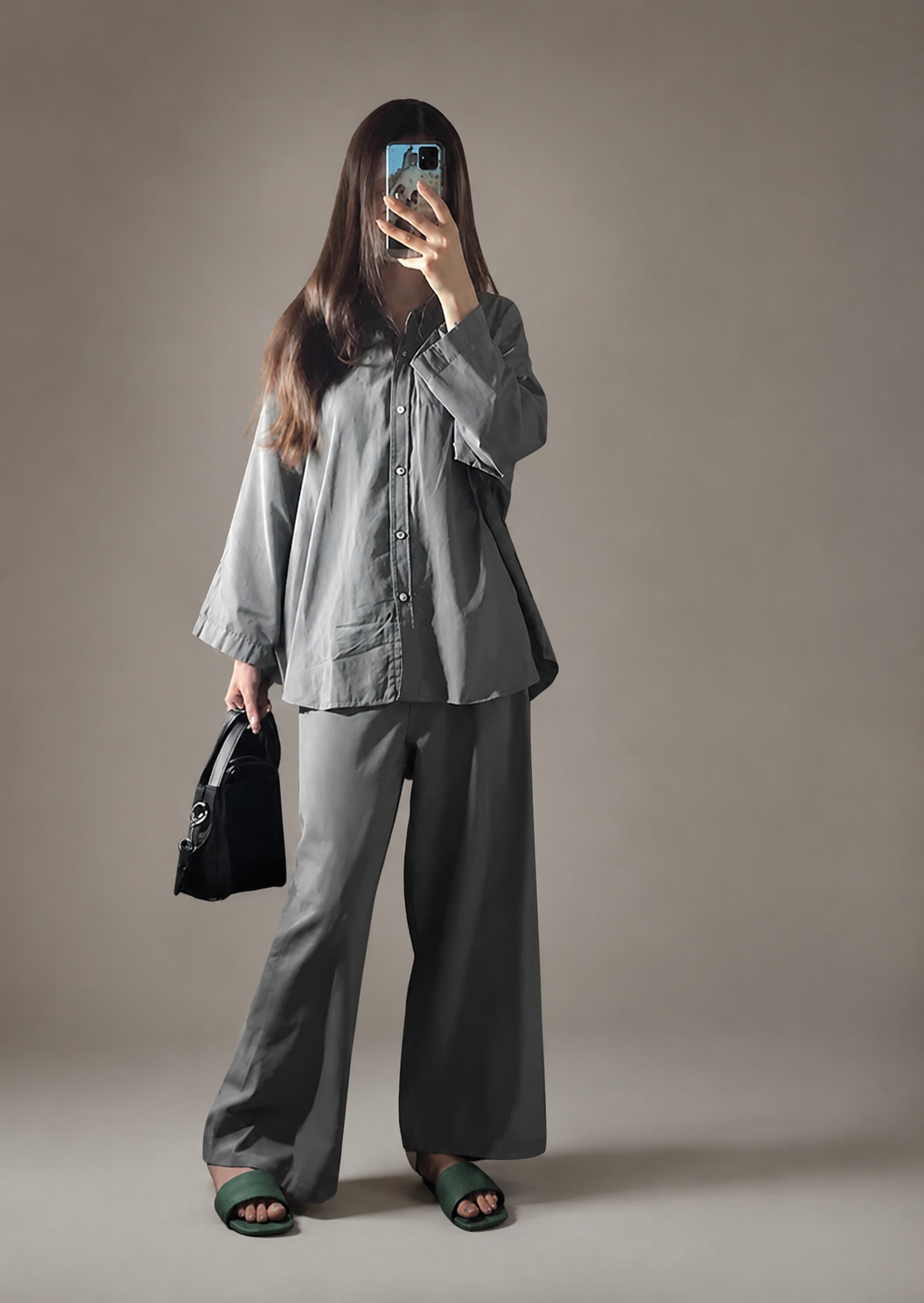 Garment-Dyed Cotton Co-Ord Set – Oversized Shirt & Wide Pants