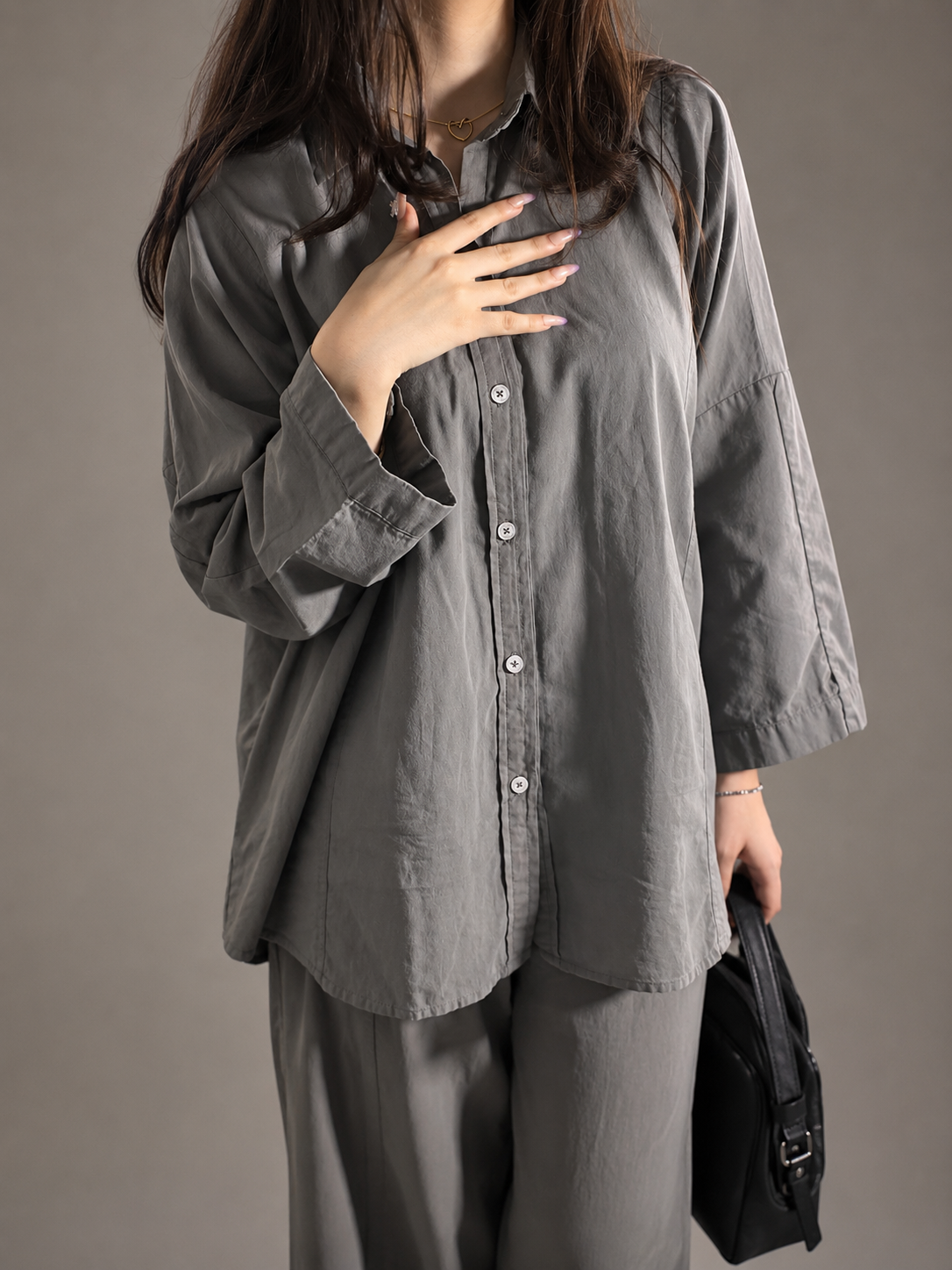 Garment-Dyed Cotton Co-Ord Set – Oversized Shirt & Wide Pants