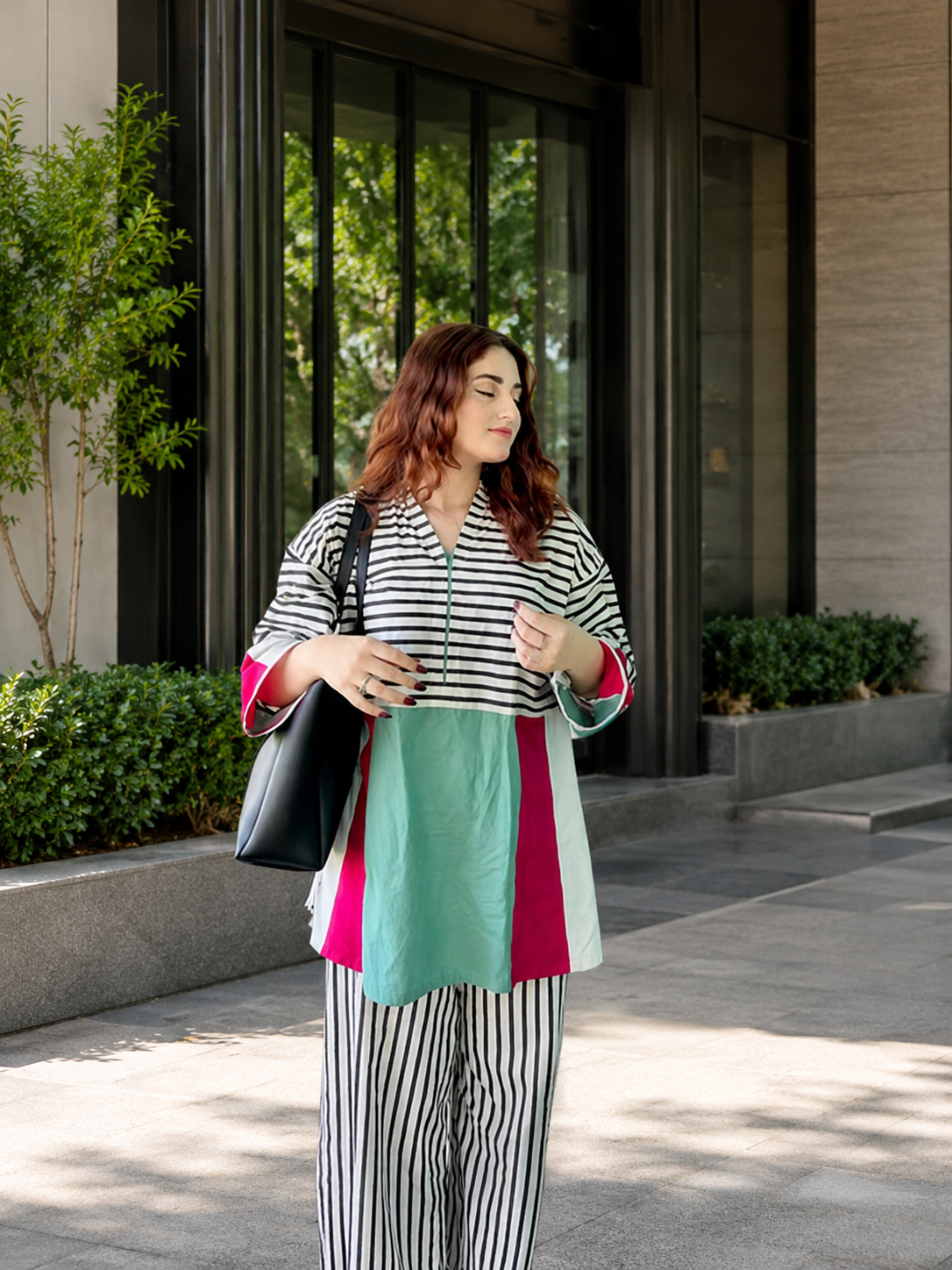 Striped Colorblock Cotton 2-Piece Suit