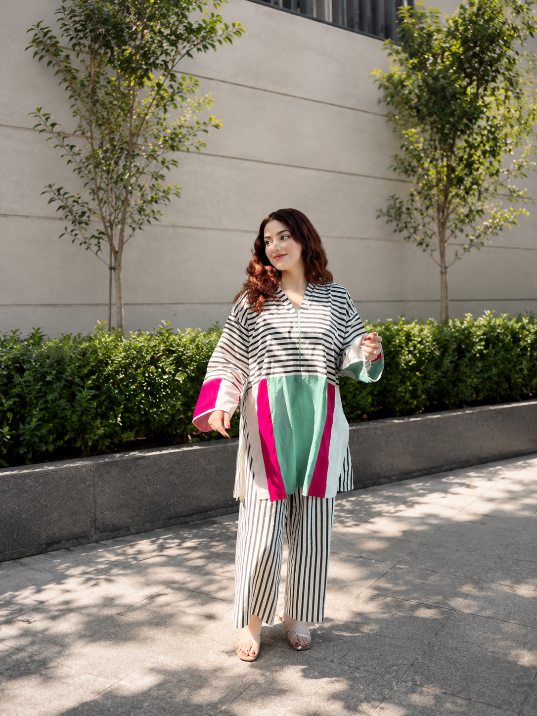 Striped Colorblock Cotton 2-Piece Suit