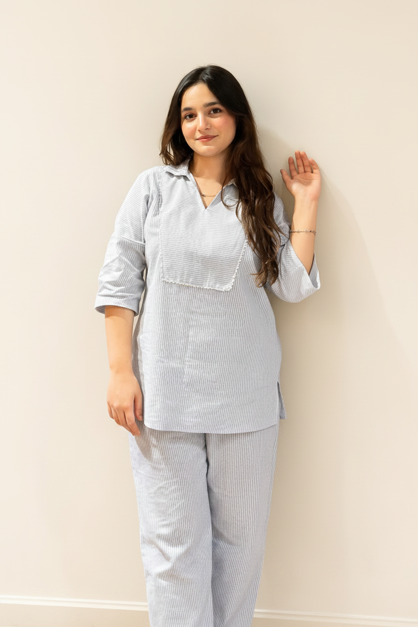 Cotton Striped 2-Piece Co-ord Set with Trouser