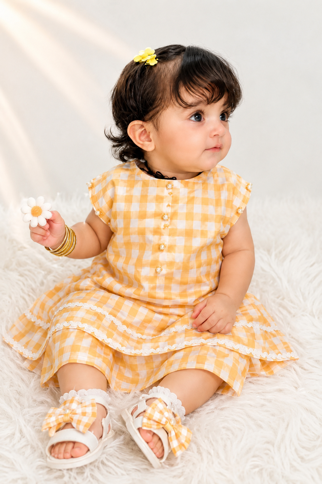 Yellow Check Print Infant 2-Piece Set