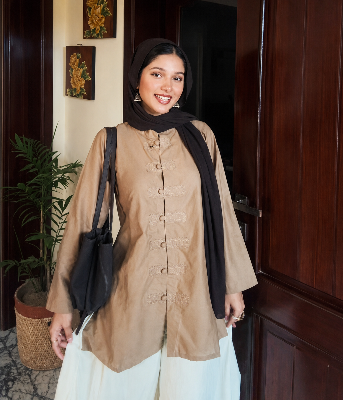 Mocha Cotton Shirt & Palazzo Co-Ord Set