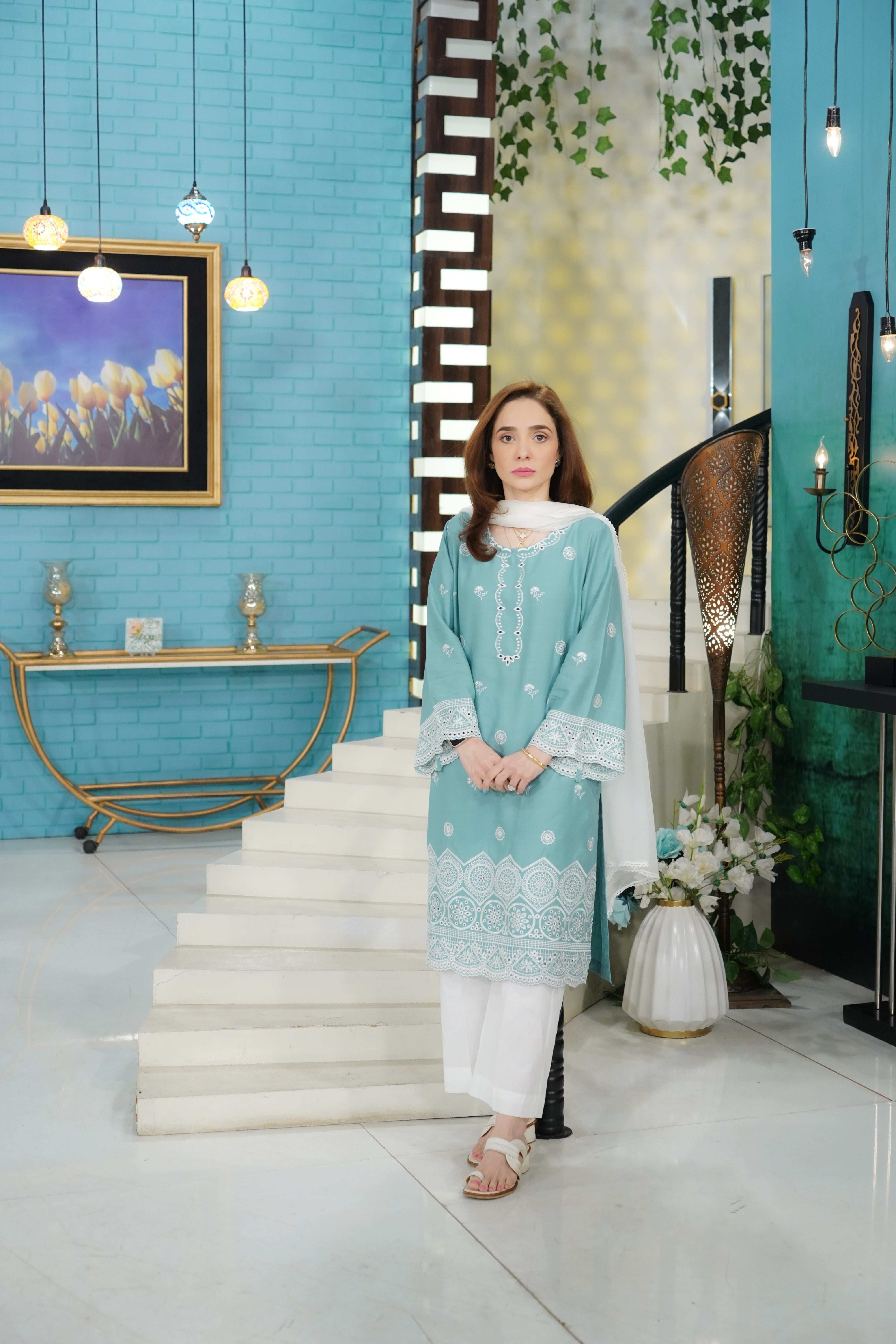 2 Piece Cotton Dobby Chikankaari Embroidered Suit