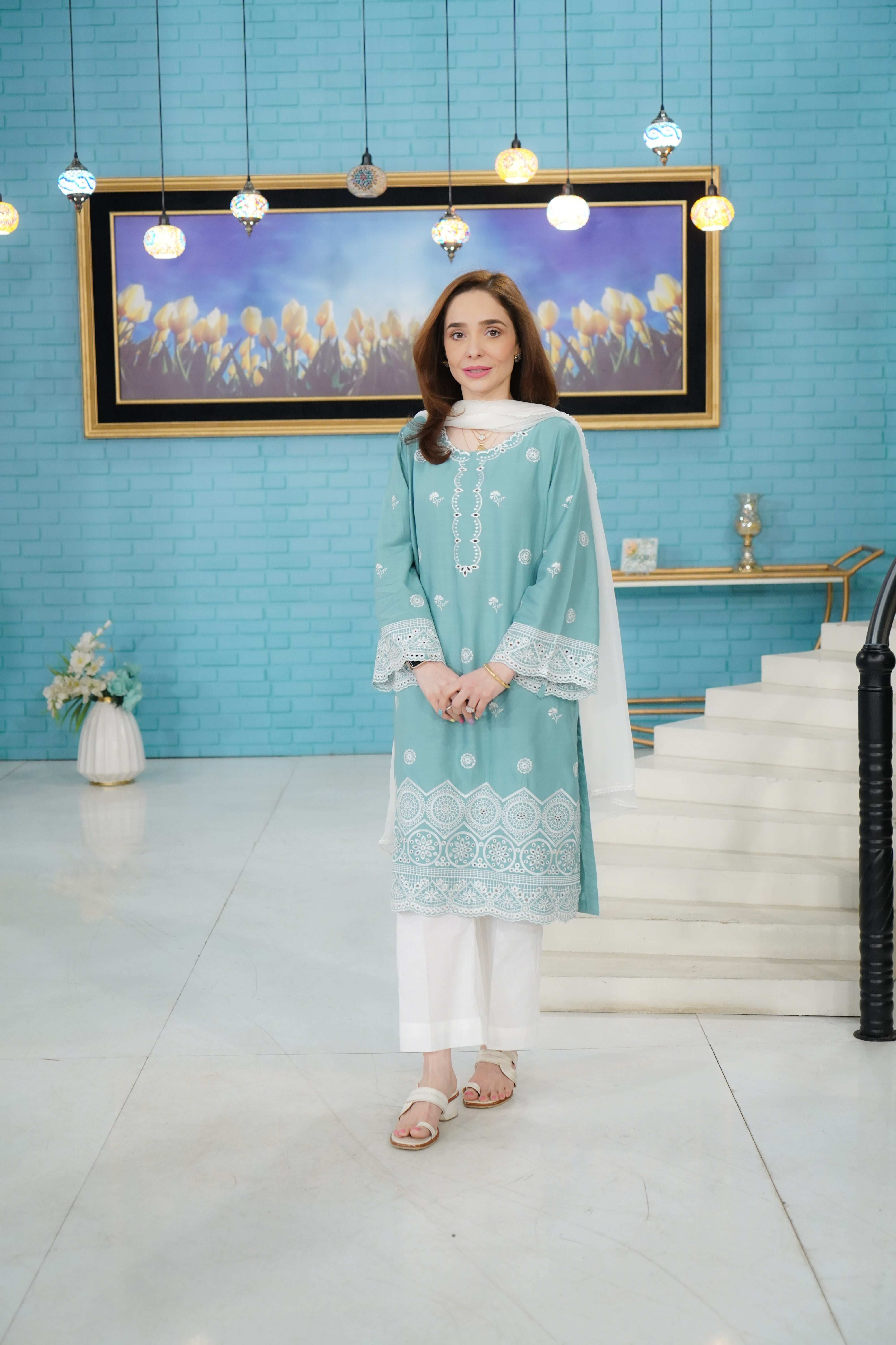 2 Piece Cotton Dobby Chikankaari Embroidered Suit