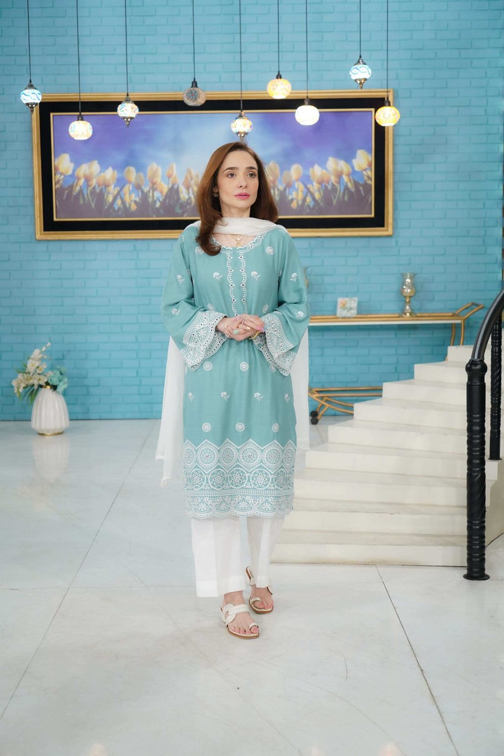 2 Piece Cotton Dobby Chikankaari Embroidered Suit