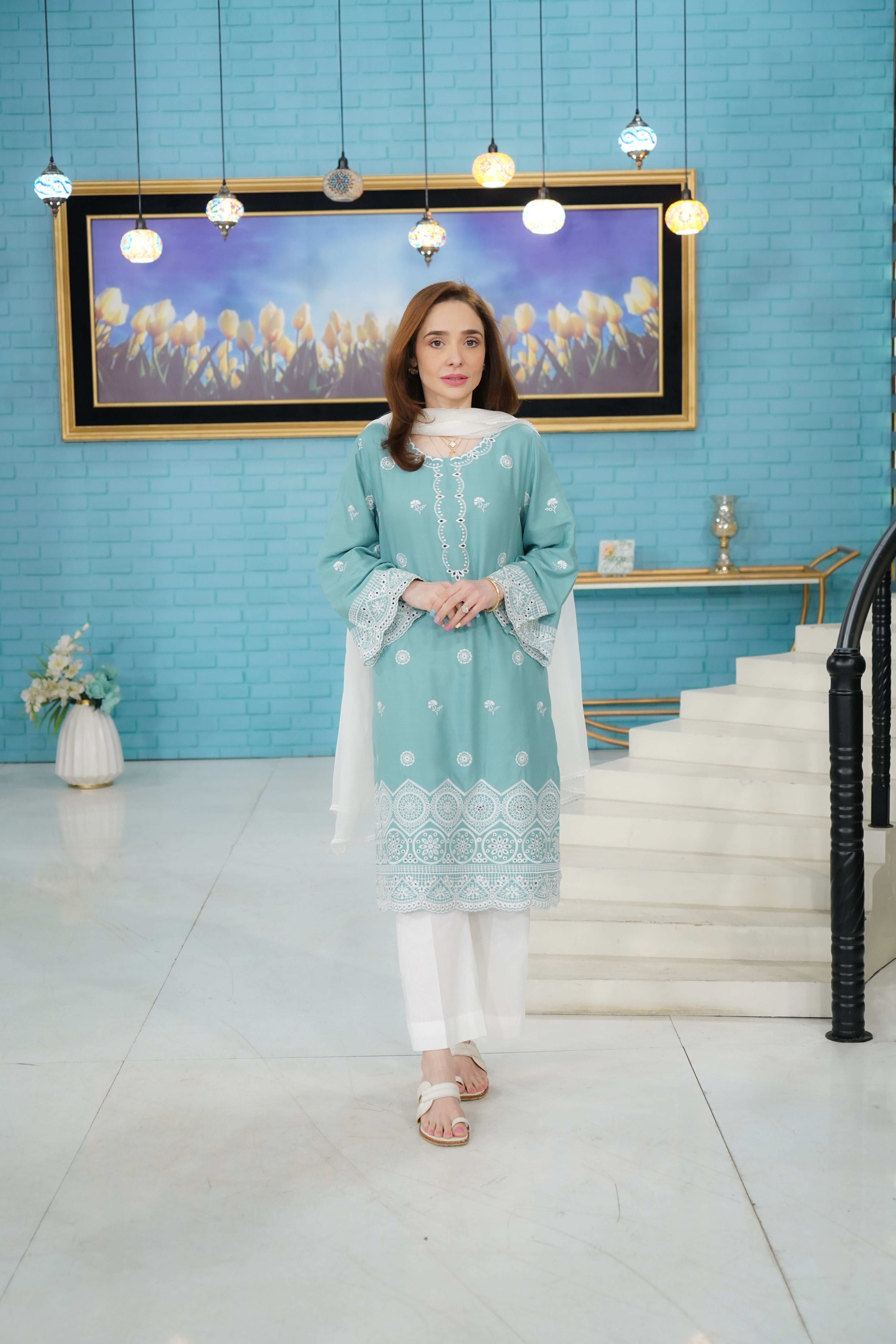 2 Piece Cotton Dobby Chikankaari Embroidered Suit