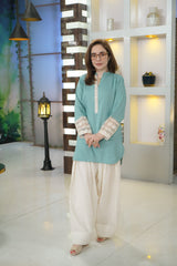 2 Piece Cotton Embroidred  Co- Ord Set with Farshi Salwar