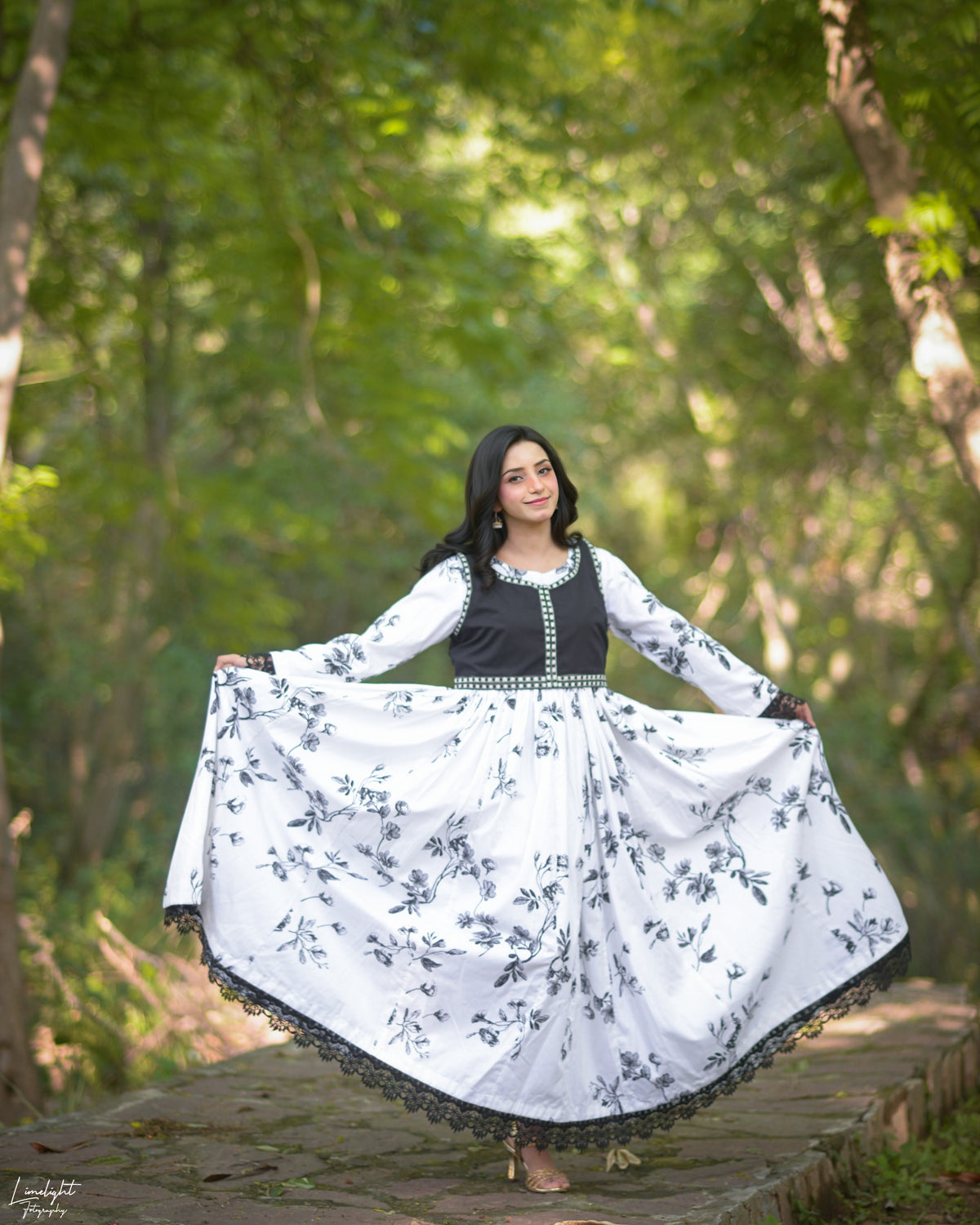 Printed Dress With Embroidered Overlay Vest