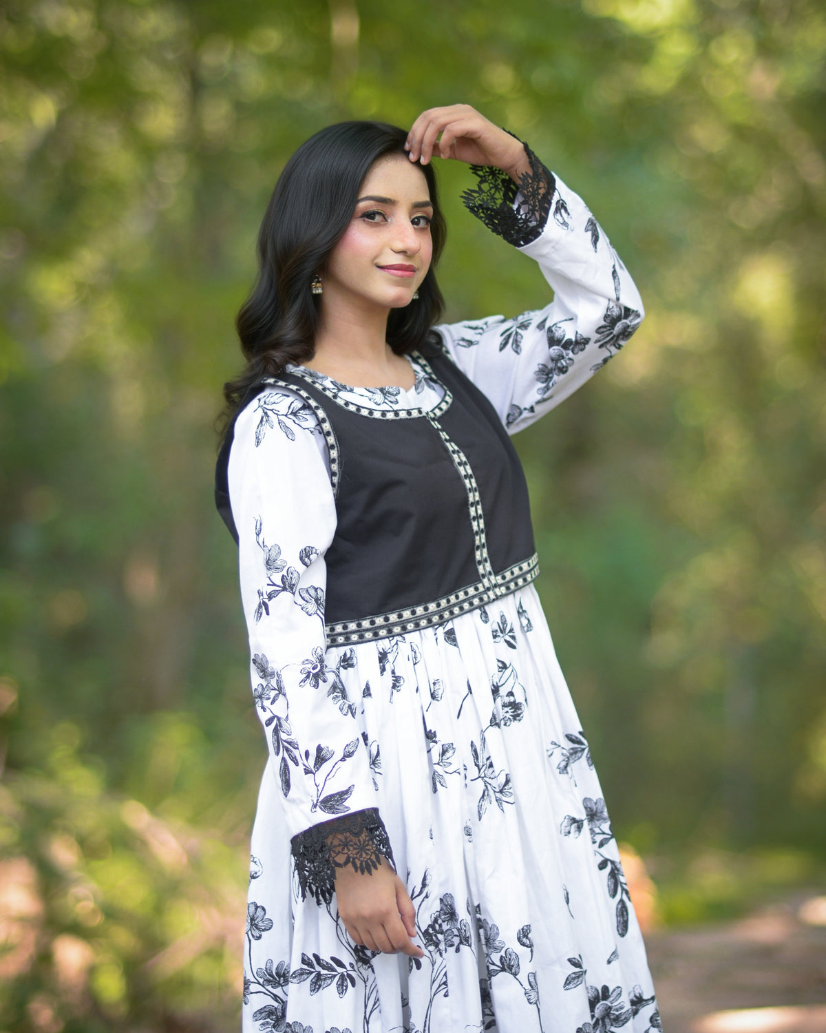 Printed Dress With Embroidered Overlay Vest