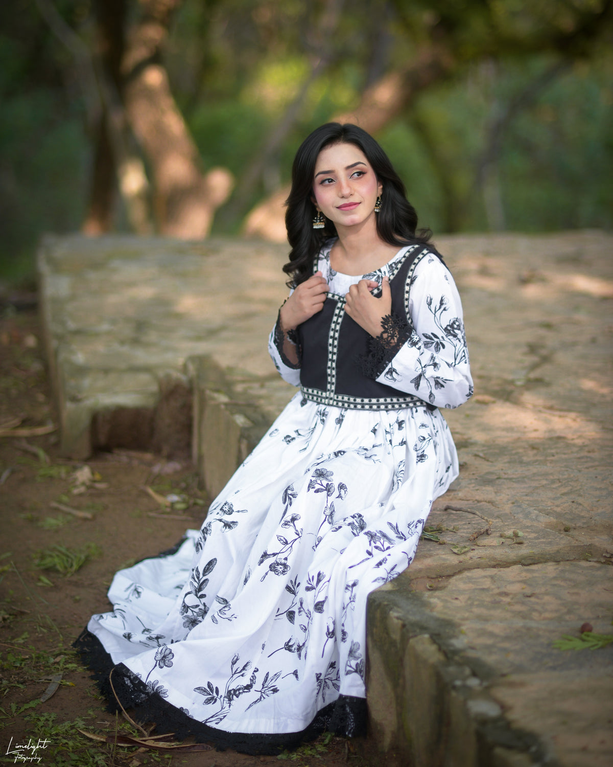 Printed Dress With Embroidered Overlay Vest