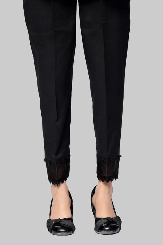 Jet Black Stitched Embellished Trouser – 100% Cotton