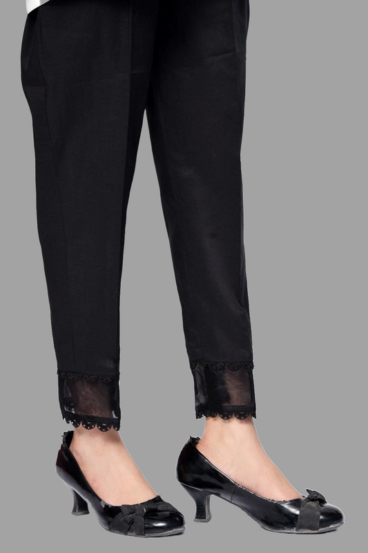 Jet Black Stitched Embellished Trouser – 100% Cotton