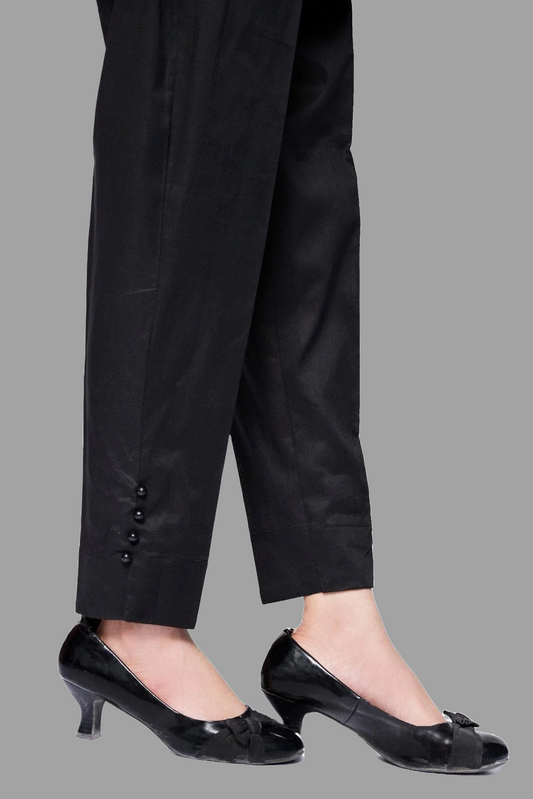 Jet Black Stitched Trouser with slit opening – 100% Cotton